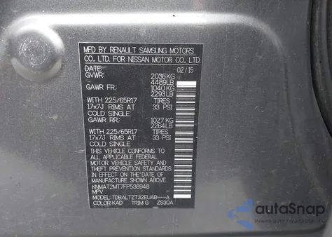 2015 Nissan Rogue Sv из США, поврежденный, VIN KNMAT2MT7FP538948